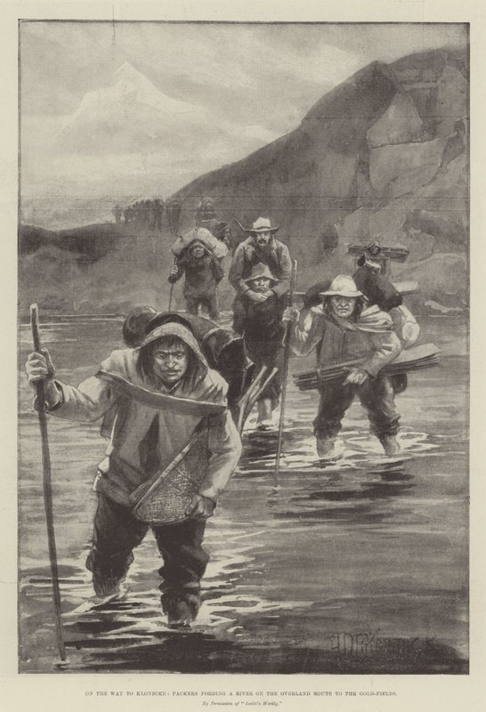 På vei til Klondike, forser Packers en elv på Overland Route til Gold-Fields av Arthur David McCormick