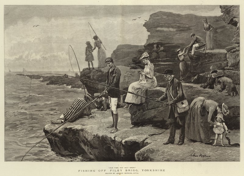Fiske utenfor Filey Brigg, Yorkshire (gravering) av Arthur (after) Hopkins