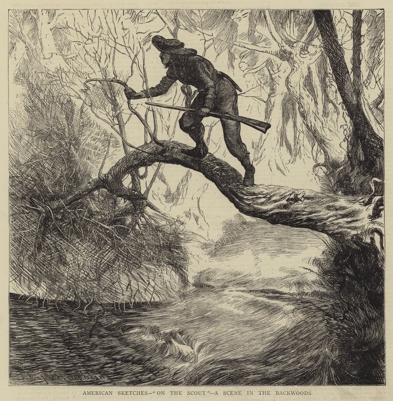 American Sketches, On the Scout, a Scene in the Backwoods av Arthur Boyd Houghton
