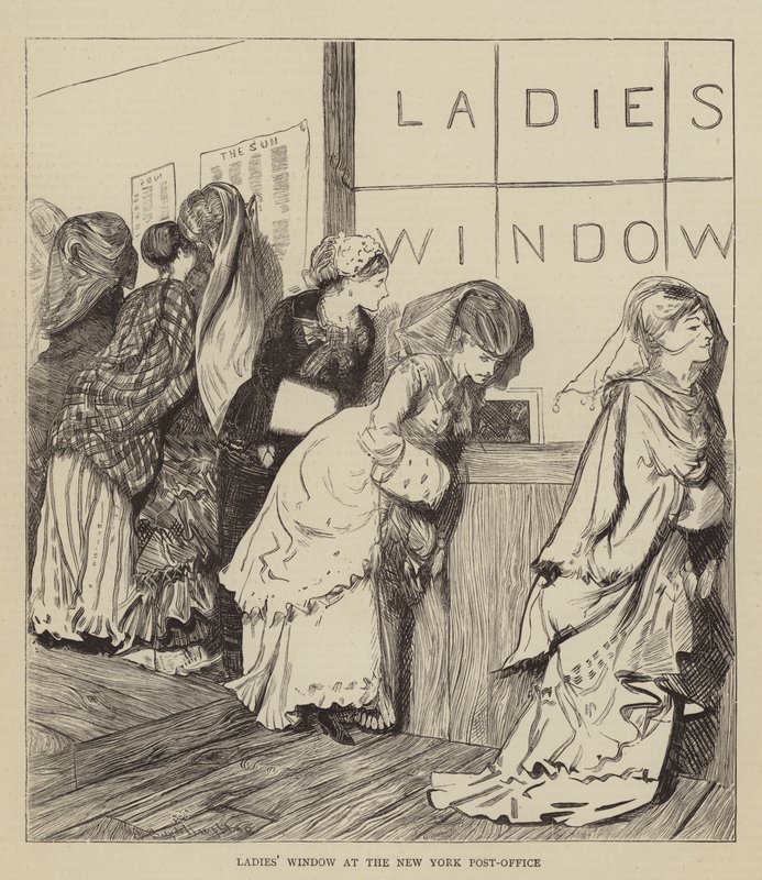 Damevindu på postkontoret i New York av Arthur Boyd Houghton