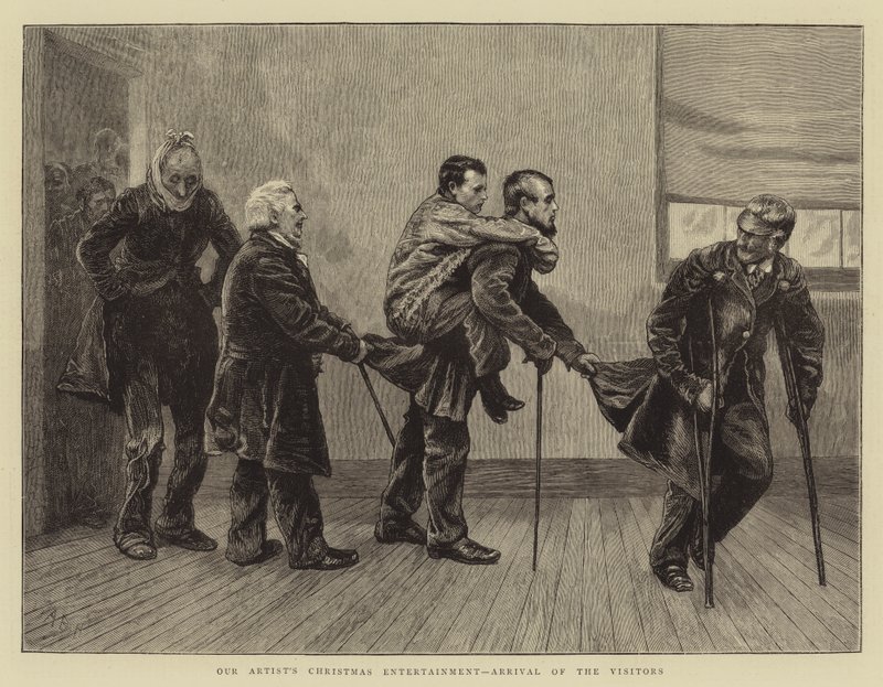 Vår artists juleunderholdning, de besøkendes ankomst av Arthur Boyd Houghton