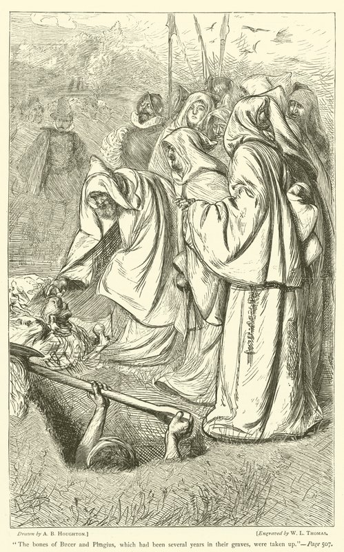 Beinene til Bucer og Phagius, som hadde ligget flere år i gravene deres, ble tatt opp av Arthur Boyd Houghton