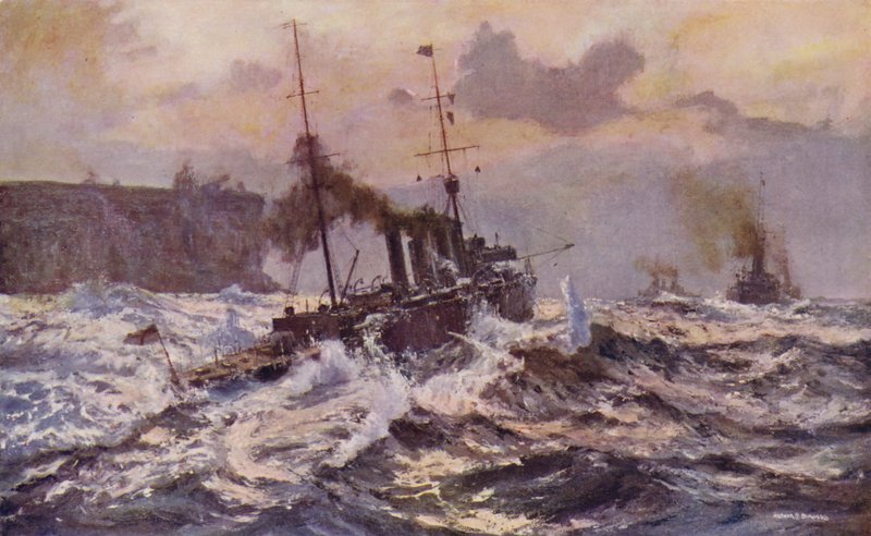Krigsskip fra den australske marinen forlater Sydney havn (farge litho) av Arthur C. Burgess