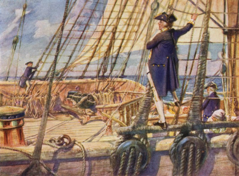 Kaptein Nelson utfordrer en Midshipman til å rase mot mastetoppen av Arthur David McCormick