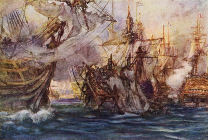 Begynnelsen av slaget ved Nilen, de nidkjære rundet Guerrier av Arthur David McCormick