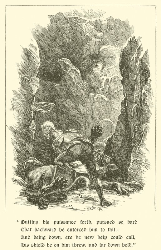 Sir Calidore, Knight Of Courtesy, Beast With A Thousand Tongues (gravering) av Arthur George Walker