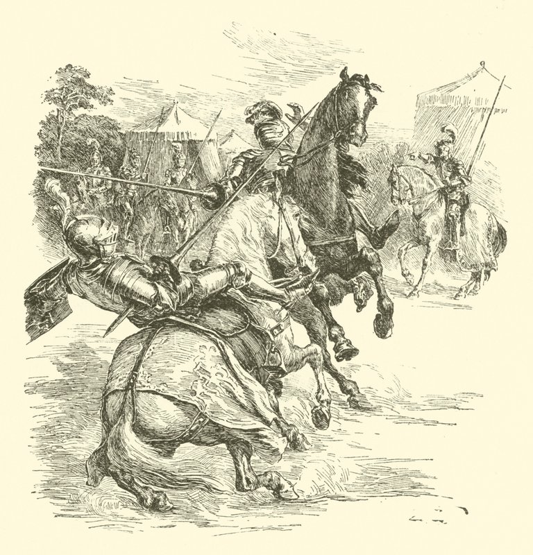 The Legend Of Britomart, The Tournament (gravering) av Arthur George Walker