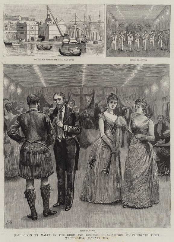 Ball gitt på Malta av hertugen og hertuginnen av Edinburgh for å feire bryllupsdagen deres 25. januar av Arthur Hopkins