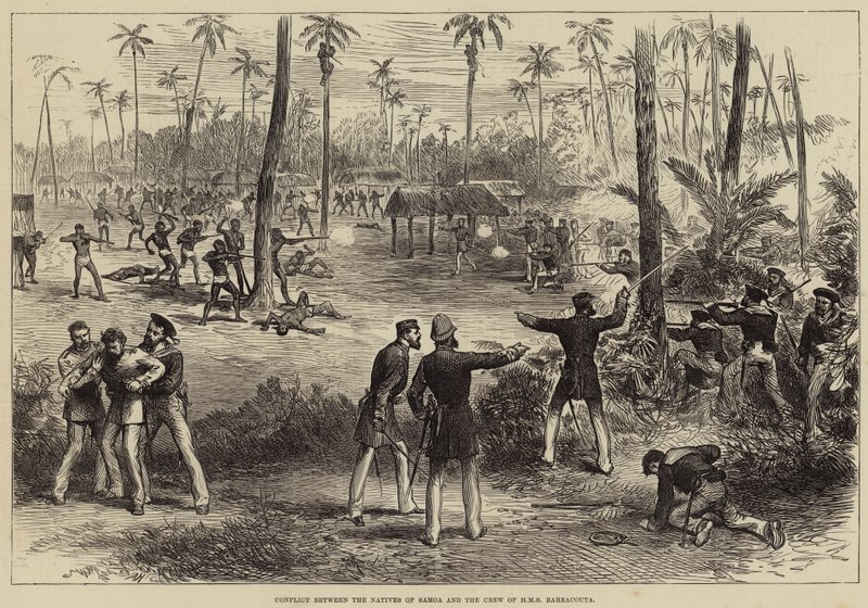 Konflikt mellom de innfødte i Samoa og mannskapet på HMS Barracouta av Arthur Hopkins