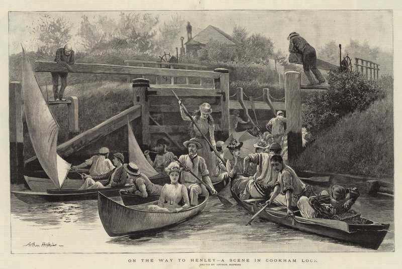 På vei til Henley, en scene i Cookham Lock av Arthur Hopkins