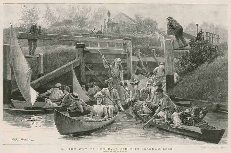 På vei til Henley - en scene i Cookham Lock av Arthur Hopkins