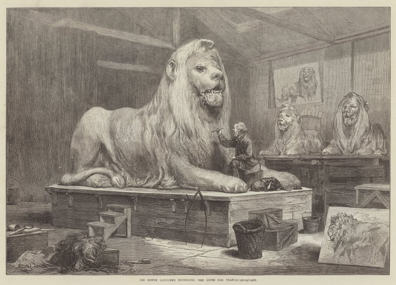 Sir Edwin Landseer modellerer løvene for Trafalgar-Square av Arthur Hopkins