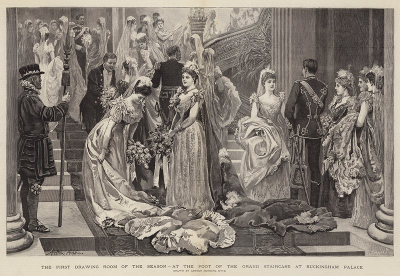 Sesongens første salong, ved foten av den store trappen på Buckingham Palace av Arthur Hopkins