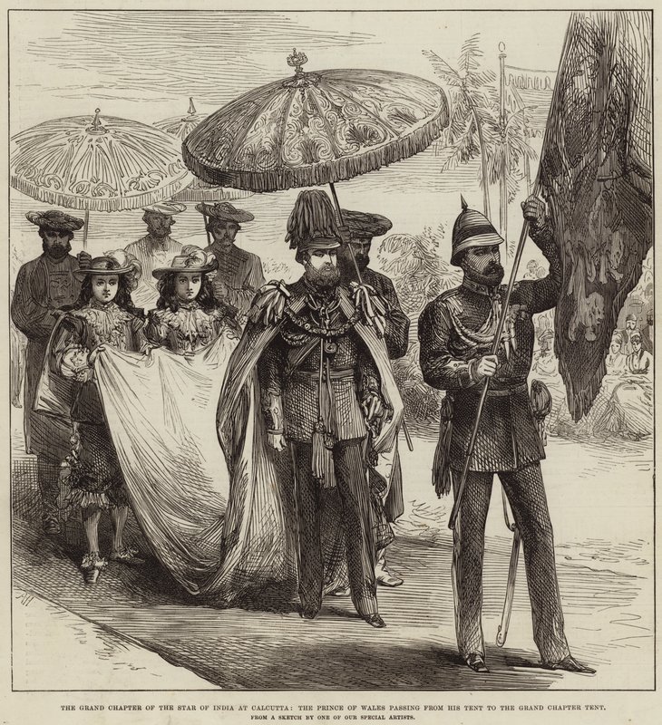 The Grand Chapter of the Star of India i Calcutta, prinsen av Wales som går fra teltet til Grand Chapter-teltet av Arthur Hopkins