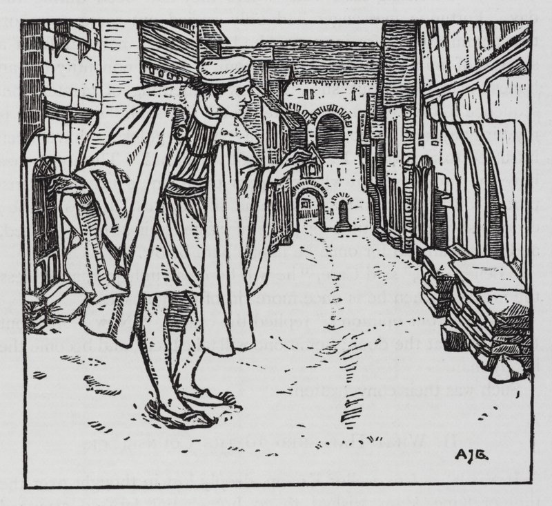 Hans Christian Andersen: Fortunes goloshes (litho) av Arthur Joseph Gaskin