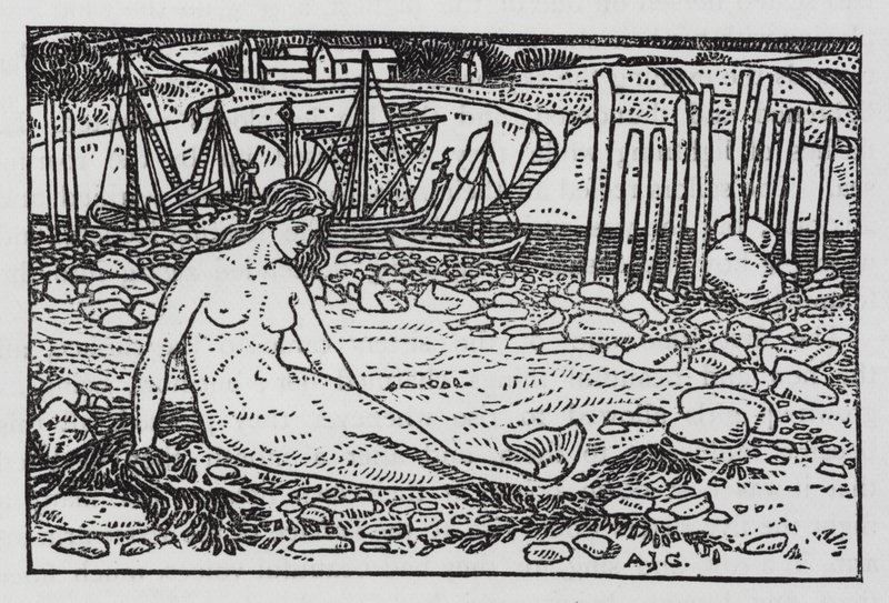 HC Andersen: Den lille havfruen (litho) av Arthur Joseph Gaskin