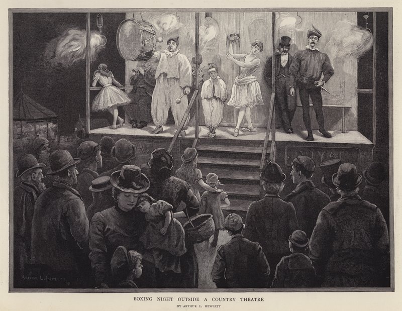 Boksekveld utenfor et countryteater (litho) av Arthur L. Hewlett