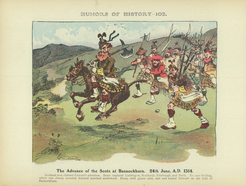 Skottenes fremrykning ved Bannockburn. 24. juni 1314 e.Kr. (fargelitografi) av Arthur Moreland