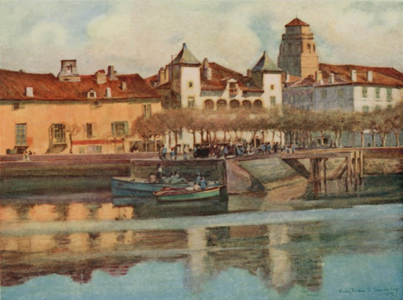 Baskerland: Lohobiague, St Jean de Luz (farge litho) av Arthur Romilly Fedden