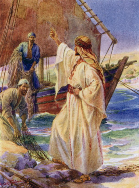 Jesus kaller Peter og Andreas (farge litho) av Arthur Twidle