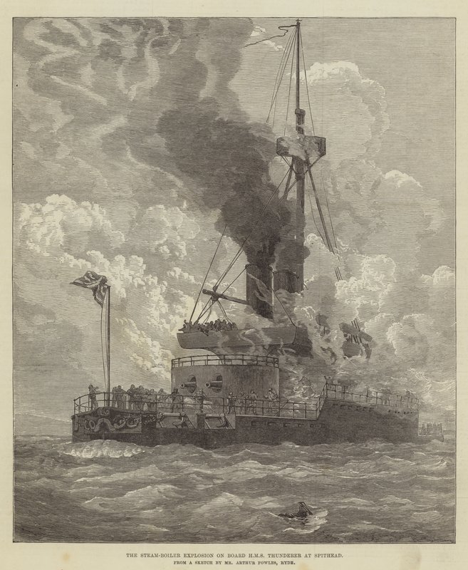 Dampkjeleeksplosjonen om bord på HMS Thunderer på Spithead av Arthur Wellington Fowles