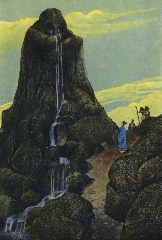 Niobe forvandlet til Weeping Rock (farge litho) av Artus Scheiner