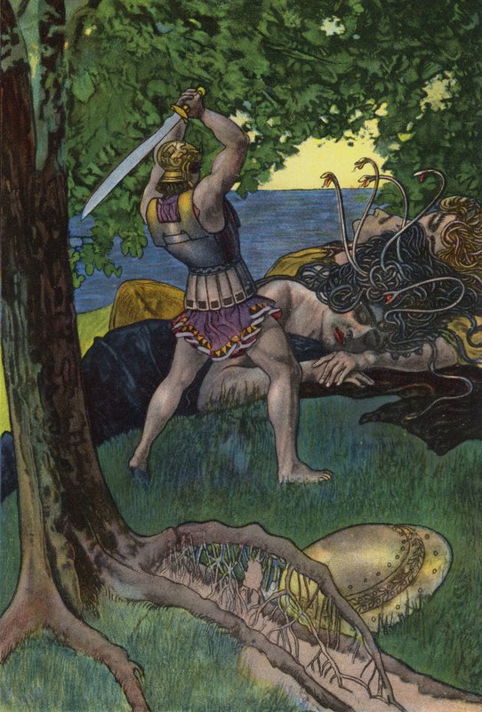 Perseus kuttet av hodet til Medusa (farge litho) av Artus Scheiner