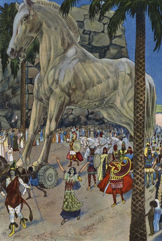 Den trojanske hesten (farge litho) av Artus Scheiner