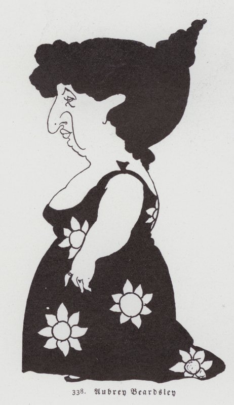 Karikatur av en kvinne i en solsikkekjole av Aubrey Beardsley