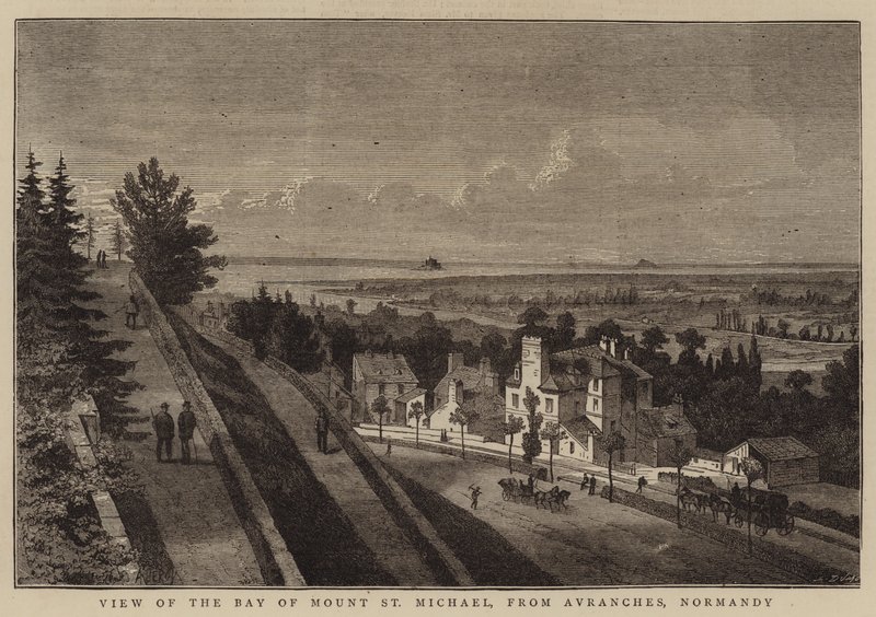 Utsikt over bukten ved Mount St Michael, fra Avranches, Normandie av Auguste Victor Deroy