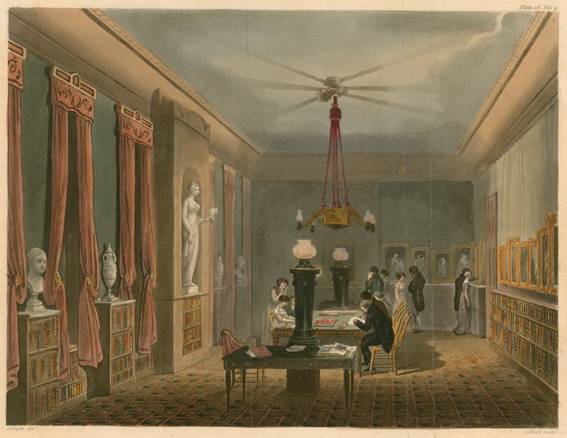Ackermanns bibliotek for kunstverk av Augustus Charles Pugin