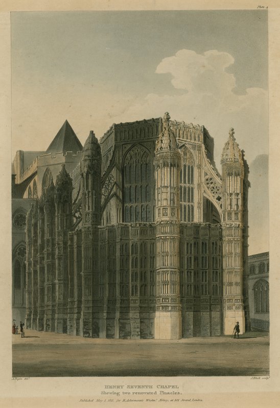 Henry Seventh Chapel, Westminster Abbey, London, som viser to oppussingsprinser av Augustus Charles Pugin