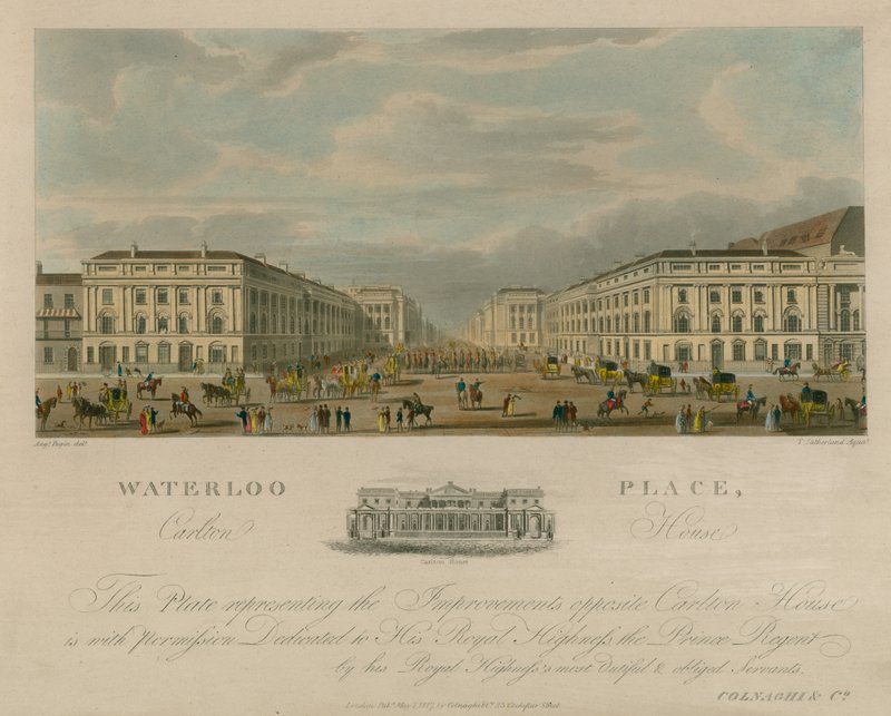 Waterloo Place, Carlton House, London av Augustus Charles Pugin