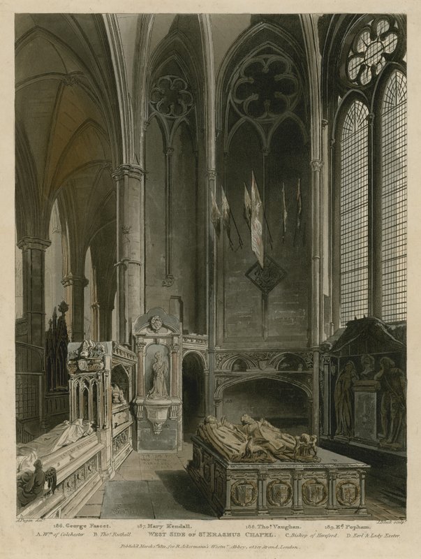 Vestsiden av St Erasmus Chapel, Westminster Abbey, London av Augustus Charles Pugin