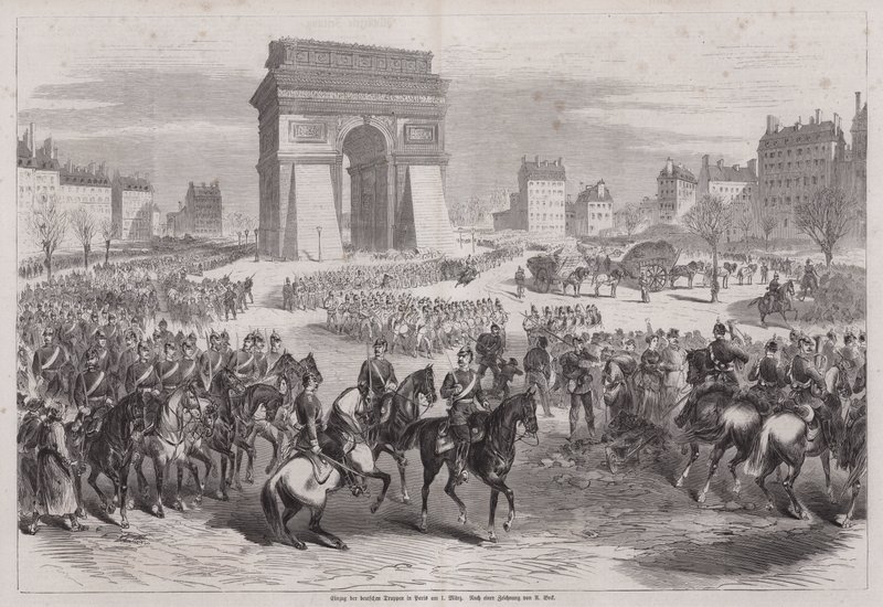 Tyske tropper kommer inn i Paris etter slutten av den fransk-prøyssiske krigen av Augustus J. Beck