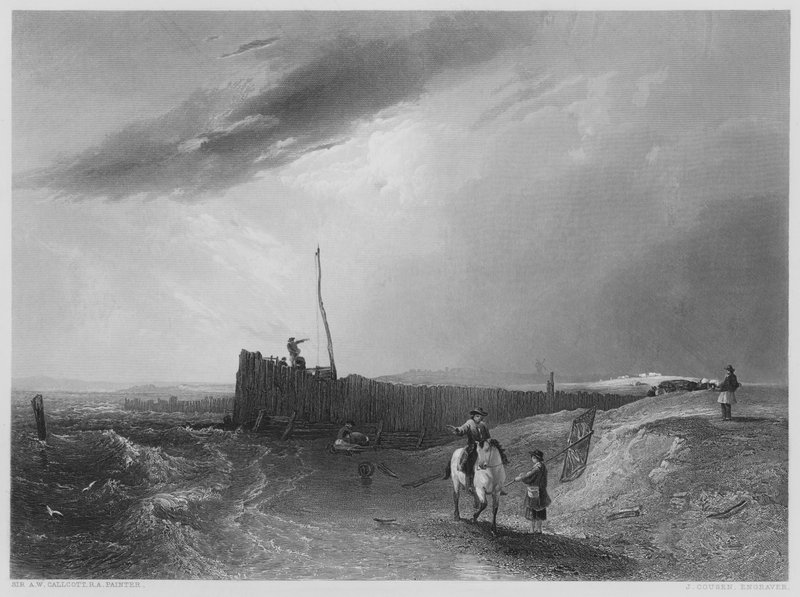 The Old Pier at Littlehampton, fra bildet i Vernon Gallery (gravering) av Augustus Wall (after) Callcott