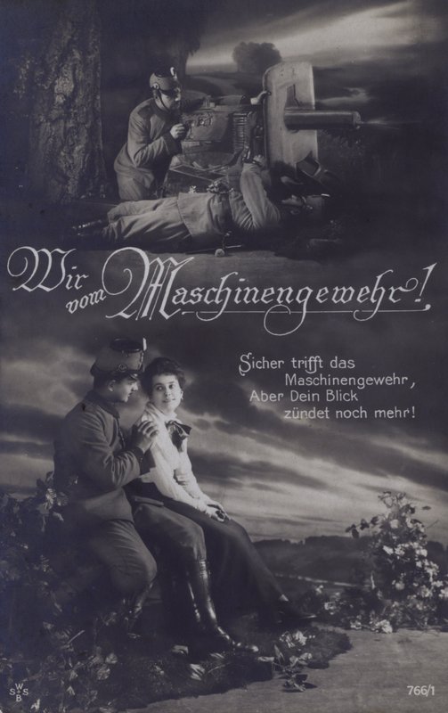 Østerriksk maskingevær på slagmarken og med sin kjære (s/hv-bilde) av Austrian Photographer