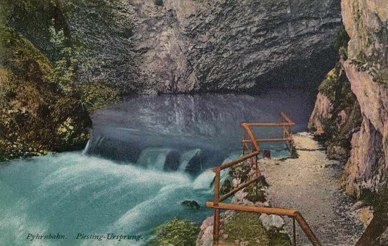Piesling-Ursprung-fossen på Pyhrnbahn-ruten i Østerrike. Postkort sendt i 1913. av Austrian Photographer