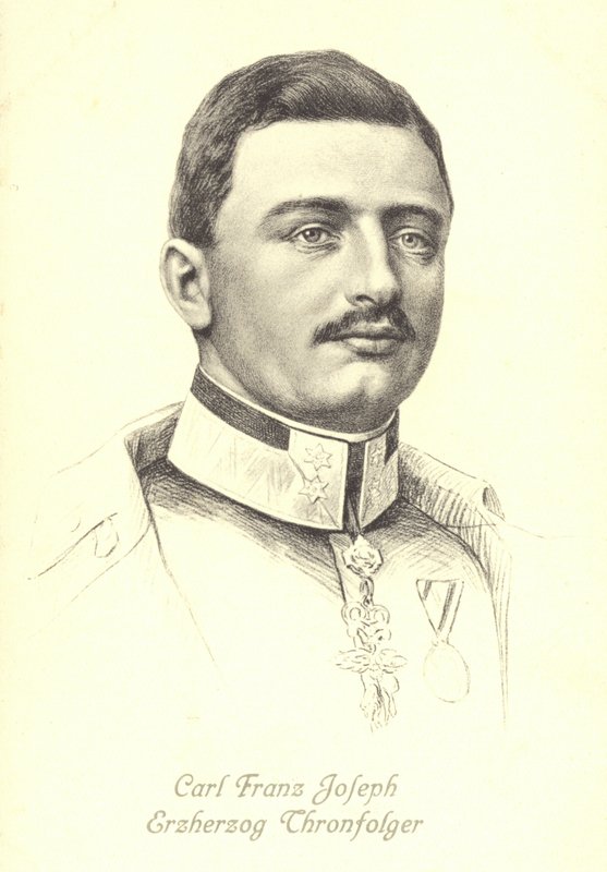 Erkehertug Karl Franz Joseph av Østerrike, arving til den østerriksk-ungarske tronen (litho) av Austrian School