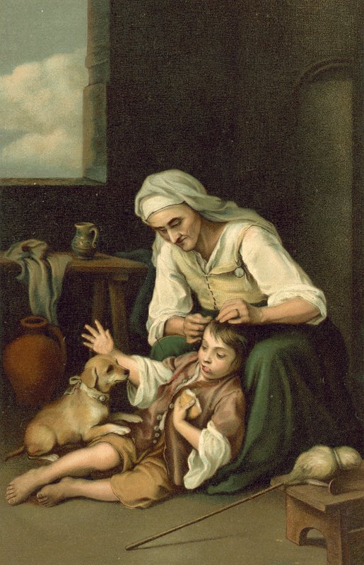 Gammel kvinne avluser en gutt av after Bartolome Esteban Murillo
