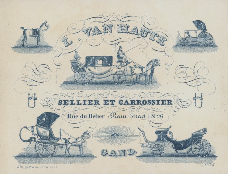 Annonse for L van Haute, salmaker og karosseribygger, Ghent, Belgia (litho) av Belgian School