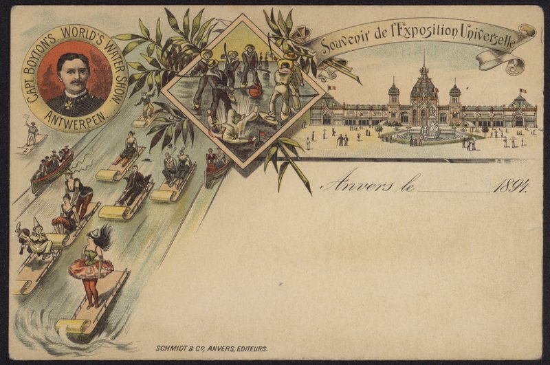 Captain Boytons World Water Show, suvenir fra Exposition Internationale d"Anvers, Antwerpen, Belgia, 1894 av Belgian School