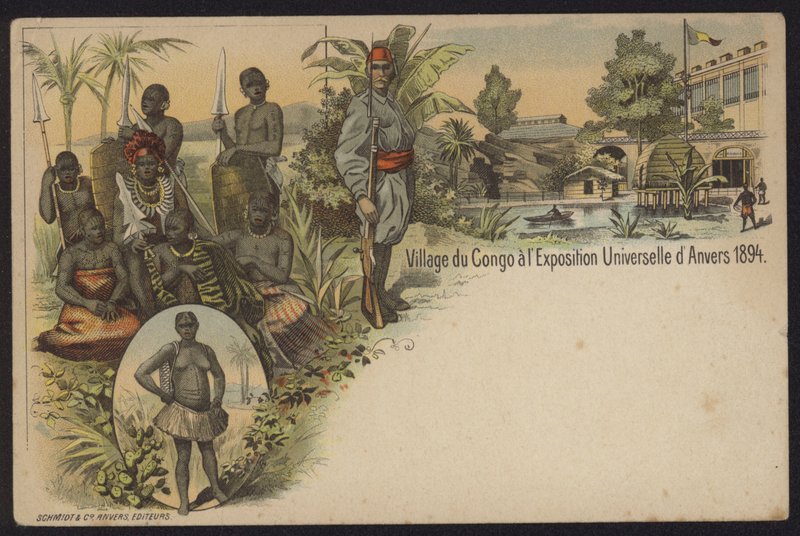 Kongolesisk landsby utstilt på Exposition Internationale d"Anvers, Antwerpen, Belgia, 1894 av Belgian School