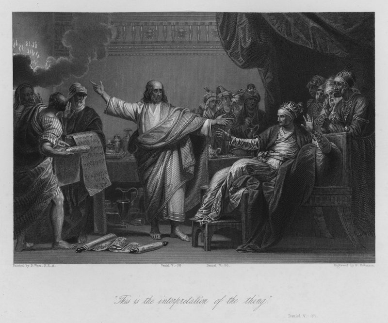 Belsasars visjon, Daniel V, 26 (gravering) av Benjamin (after) West