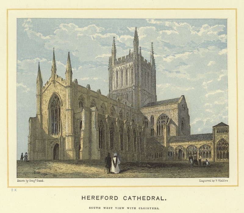 Hereford Cathedral, sørvest utsikt med klostre av Benjamin Baud