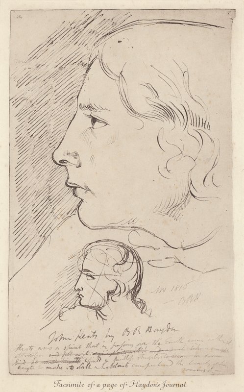 Skisse av den engelske poeten John Keats fra tidsskriftet til den engelske kunstneren Benjamin Haydon (litho) av Benjamin Robert (after) Haydon