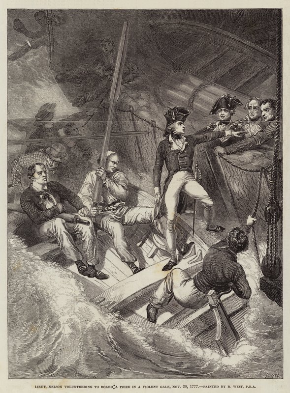 Løytnant Nelson meldte seg frivillig til å gå ombord på en pris i en voldsom kuling, 20. november 1777 av Benjamin West