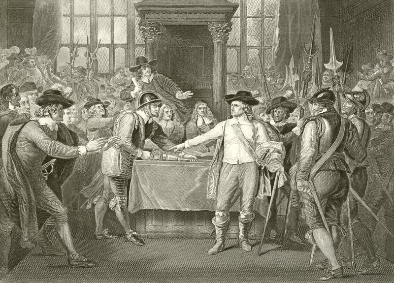 Oliver Cromwell oppløser det lange parlamentet av Benjamin West