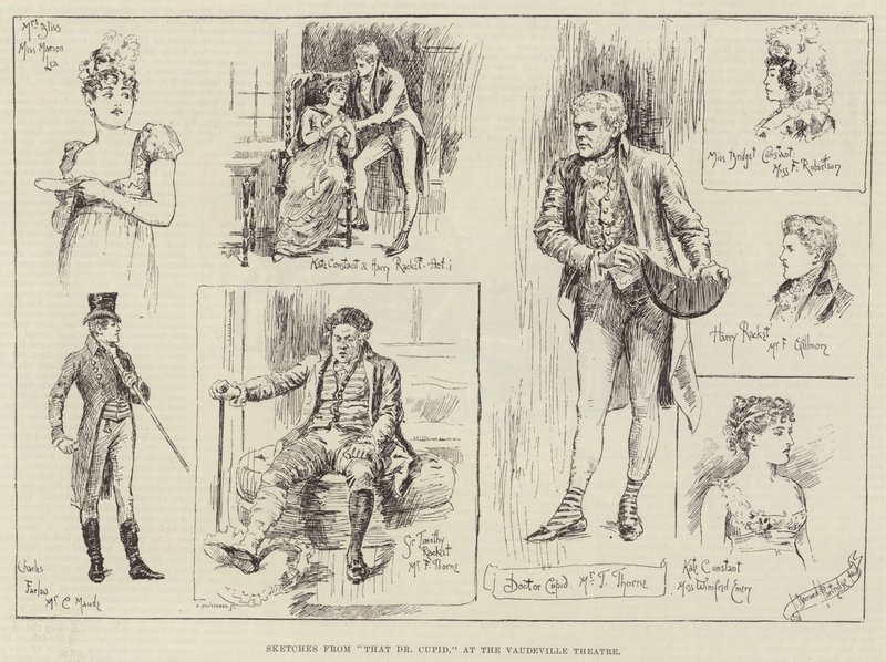 Skisser fra That Dr Cupid, på Vaudeville Theatre av Bernard Partridge