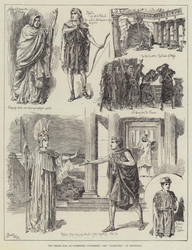 Det greske skuespillet ved Cambridge University, Eumenides of Aeschylus av Bernard Partridge